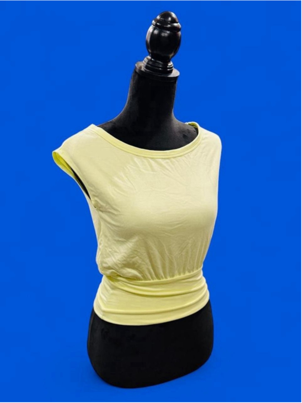 ANTISTAR Yellow Blouson Top Women’s Small Rayon Stretch Banded Hem Cap Sleeve